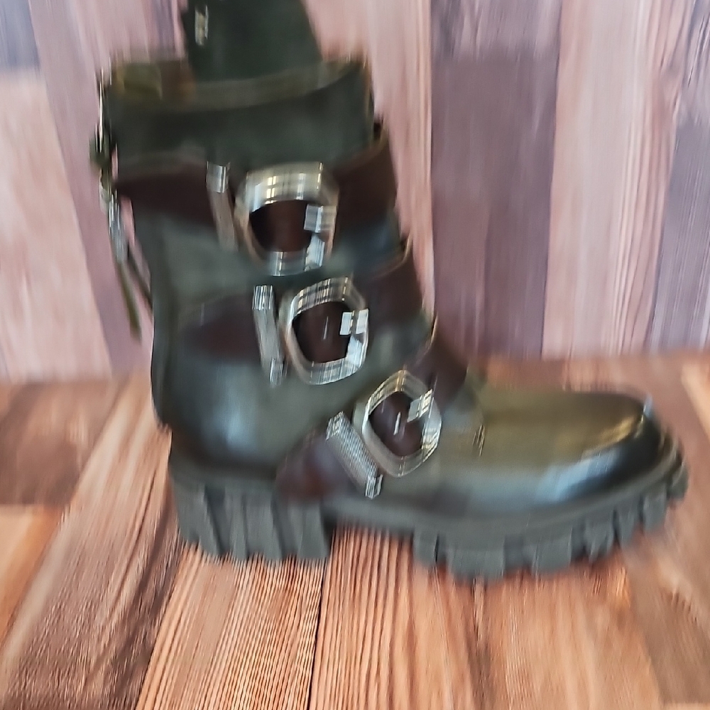 A.S.98 Green Leather Buckle Boots - Picture 8 of 11